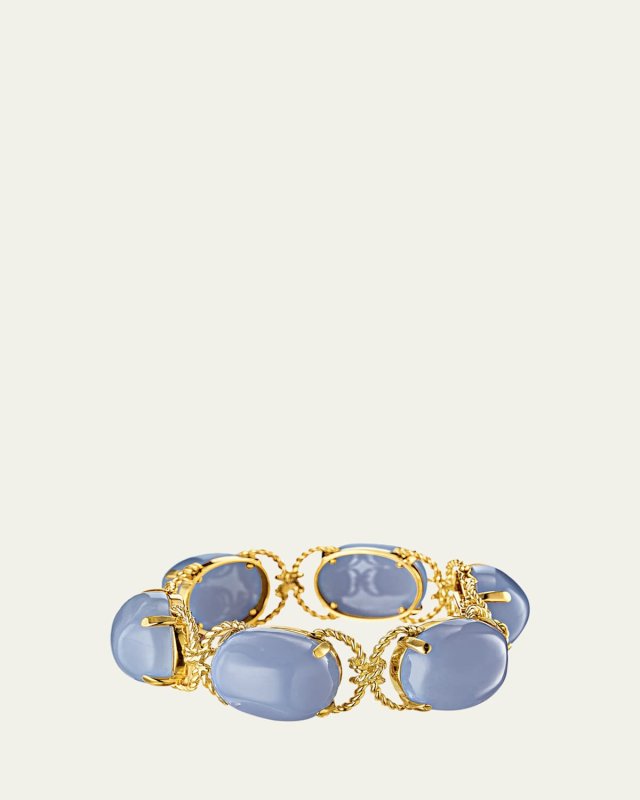 18K Gold Rope and Blue Chalcedony Pebble Bracelet